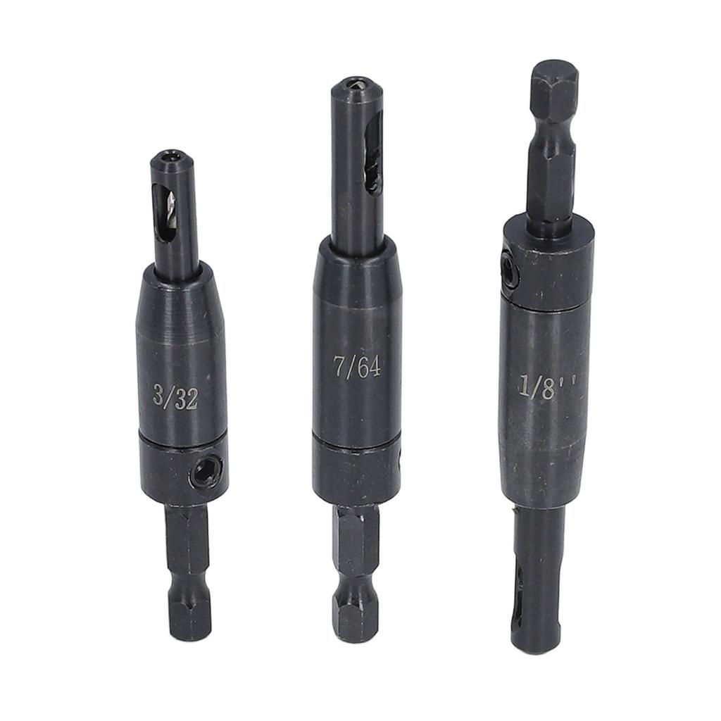 3Pcs Woodworking Hinge Drill Bit Set HSS 1 4in Hex Shank Positioning Drilling Drill Bit Set 1 8in 7 64in 3 32in