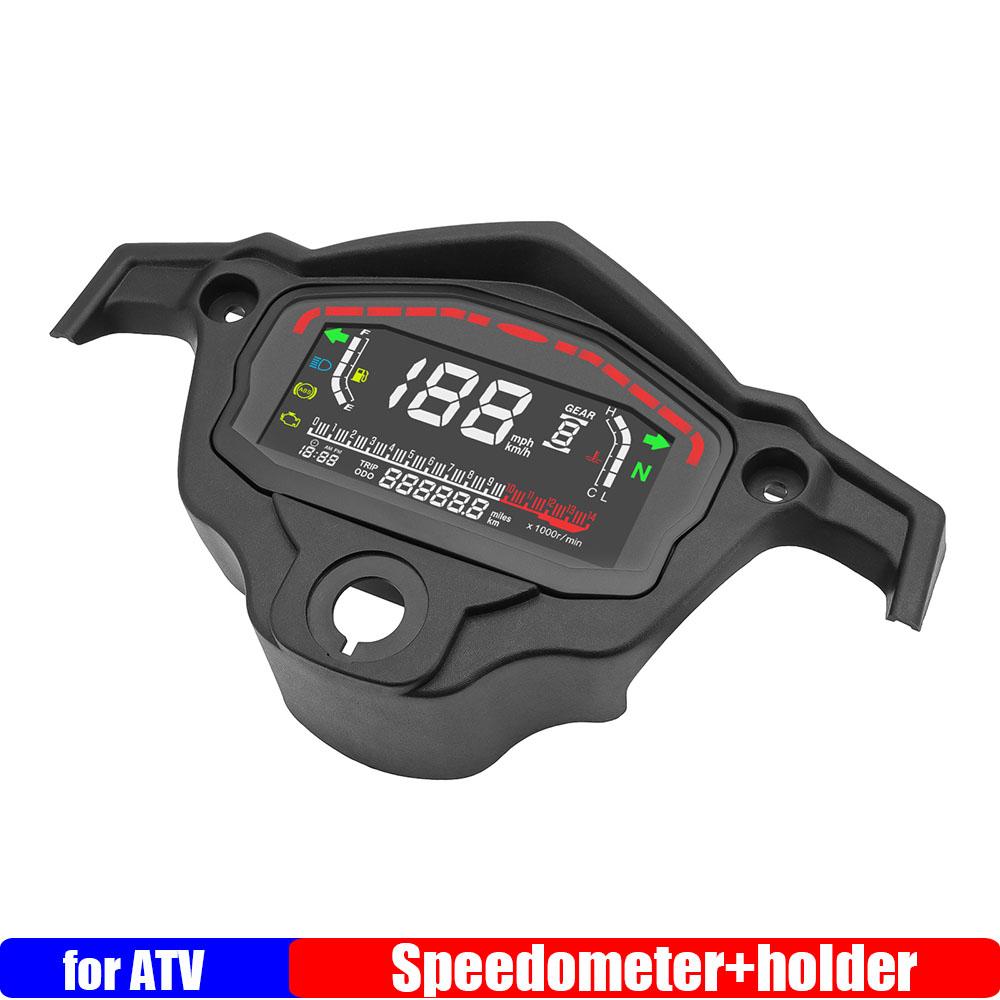 Motorcycle Instrument 0-14000R/Min Digital Speedometer LCD Tachometer Dash Board with Black Bracket Metal Holder for ATV SUV