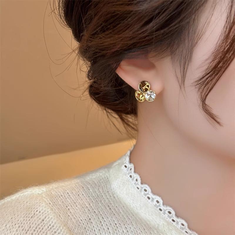 Brown crystal earrings new popular unique stud earrings niche light luxury high-end design autumn and winter earrings women