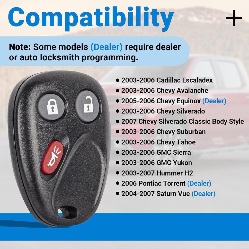 Keyless Entry Car Key Fob Replacement for 2003-2007 Chevy Chevrolet Silverado Tahoe Avalanche Equinox SSR Suburban/GMC Sierra Yukon/Cadillac