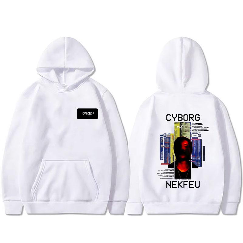 Felpa con cappuccio grafica da rapper Nekfeu Cyborg Uomo Donna Hip Hop Moda Musica Pop Pullover Maschile Casual Vintage Felpa con cappuccio in pile