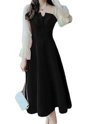 Babestar Sheer Sequin Long Sleeve Lace Perfect for Home and Formal Size Women's Dress, Knee-Length See-Through Dress, Weddings, Recitals, Reunions,
