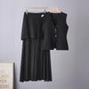 2026 new Korean style summer collar short-sleeve fashionable loose versatile slimming high-waisted knit skirt set for women
