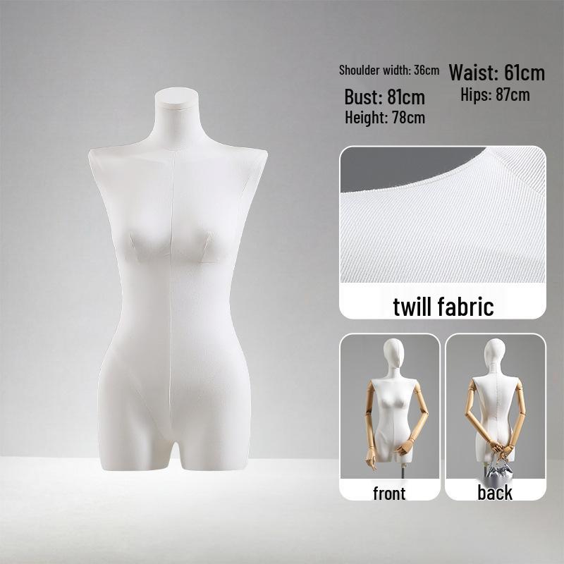 Luxury Full-Body Female Mannequin Display Stand: Fabric-Wrapped, Solid Wood
