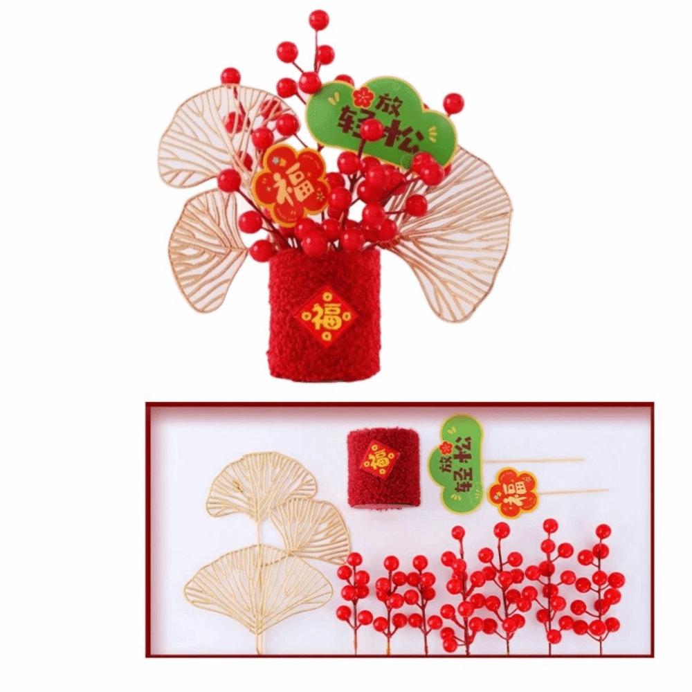 Creative New Year Lucky Decoration Chinese Style Handmade Blessing Flower Bucket Best Blessing Fake Flower Bucket