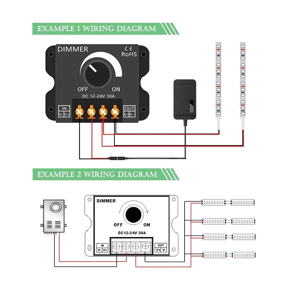 DC 12V 24V LED Dimmer Switch 30A 360W Voltage Regulator Brightness Adjustable Controller LED Strip Light Lamp PWM Dimming Dimmer