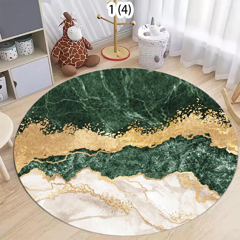 Luxury Marble Ink Round Area Rug with Gold Foil Accents for Modern Living Room Bedroom Non-Slip Floor Mat