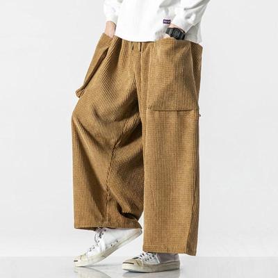 Automne Hiver Nouveau Pantalon Décontracté en Velours Côtelé Homme Couleur Unie Ample Jambe Large Pantalon Droit Harem Streetwear Pantalon de Survêtement Grande Taille