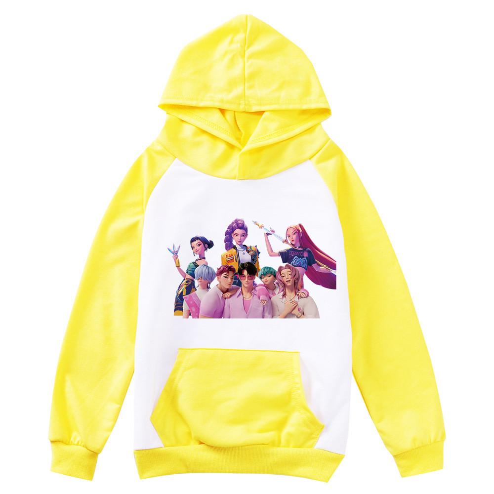 Kids Girls Anime Cartoon K-Pop Rumi Zoey Mira Printed Pocket Casual Long Sleeves Hoodies