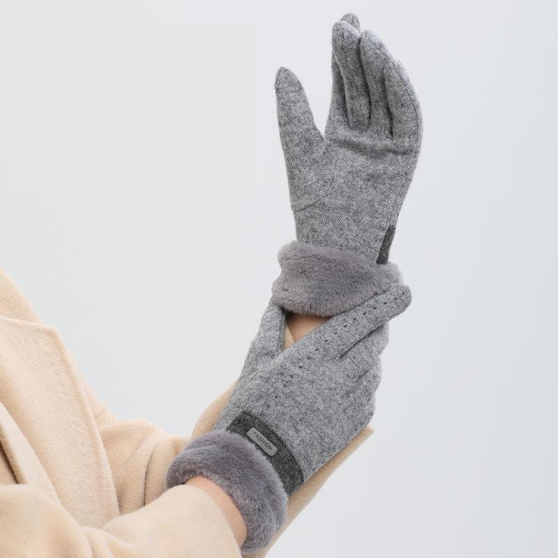 Artificial Fur Winter Retro Elegant Windproof Gloves Women's Winter Gloves Touch Screen Gloves Warm Gloves Wool Gloves