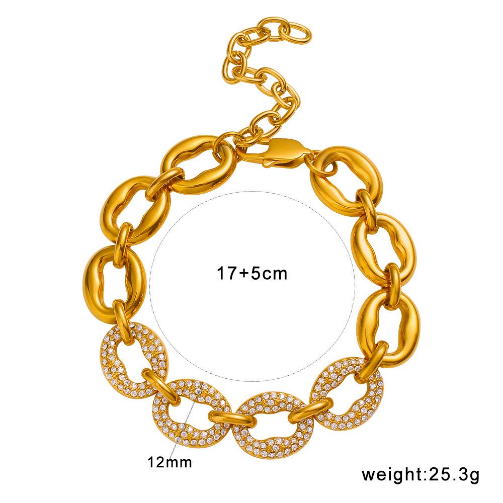 Meishi Duo Zirconia Hip Hop Cuban Chain Pig Nose Bracelet & Necklace Set