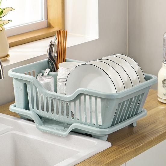 Draining Dish Rack with Drain Tray Prevents Water Accumulation Rack Large Partitioned Storage Organizer for Kitchen