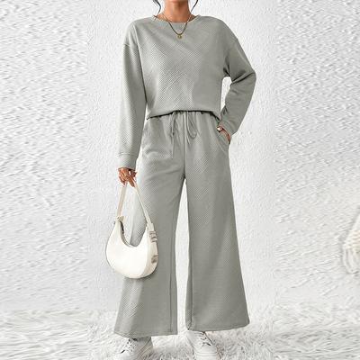 Women Loose Simple Solid Color Leisure Suit Autumn and Winter New Texture Drawstring Sportswear