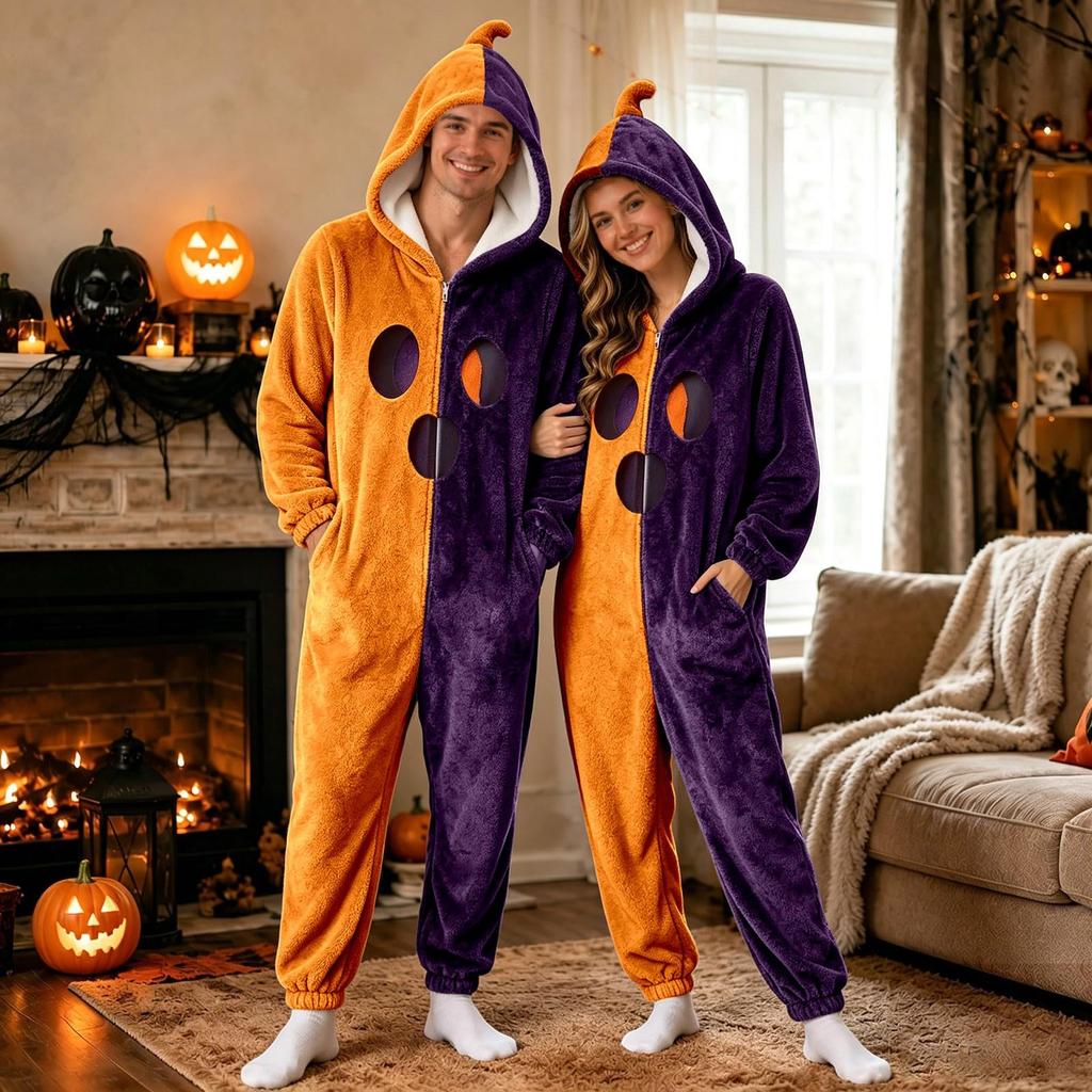 Adult Halloween Pajama Costume with Hood and Zipper Long Sleeve for Men Women