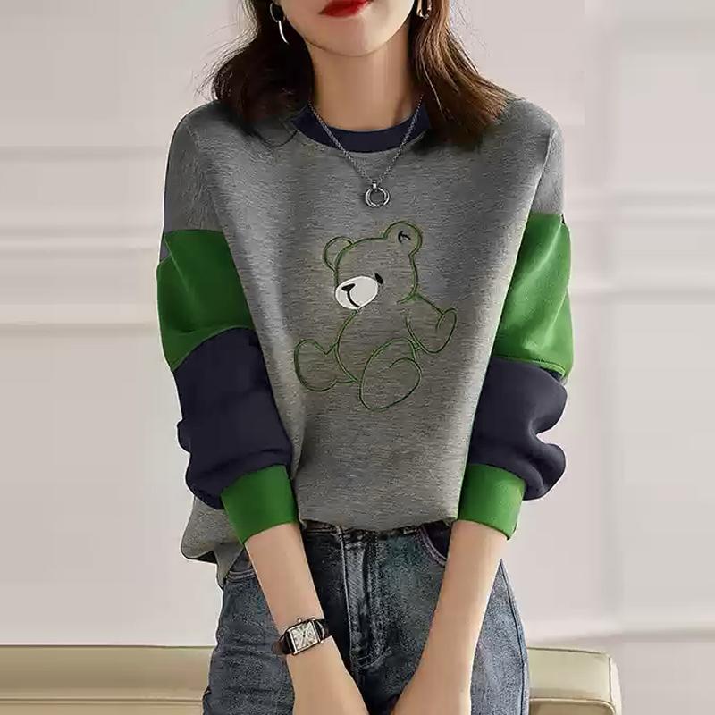 

ZANZEA Женские осенние толстовки с круглым вырезом и длинным рукавом с принтом медведя контрастного цвета 3XL