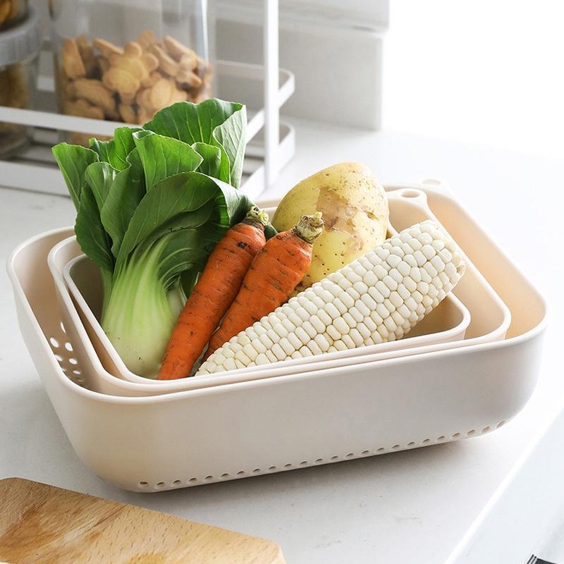 3Pcs Plastic Vegetable Washing Basket Kitchen Fruit Vegetable Asphalt Basket Fruit Storage Basket Fruit Vegetable Asphalt Basket