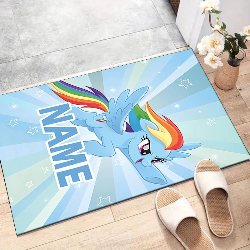 Custom My Little Pony Mat Personalized Name, Polyester Washable Indoor Entryway Rug, Gift for Christmas, Easter, Thanksgiving Day