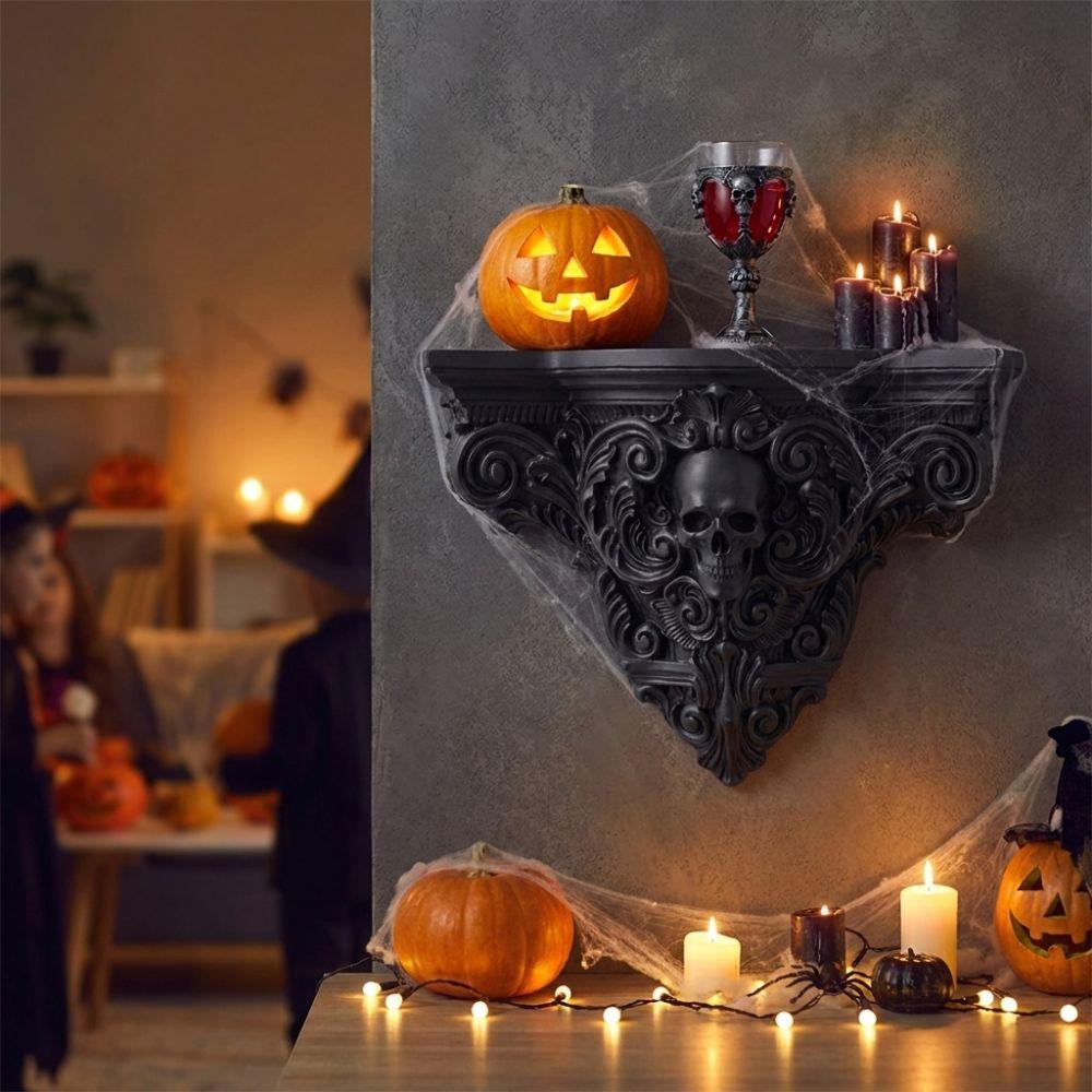 3D Printing Carved Skull Storage Shelf Vintage Style Art Skull Wall Rack Bedroom