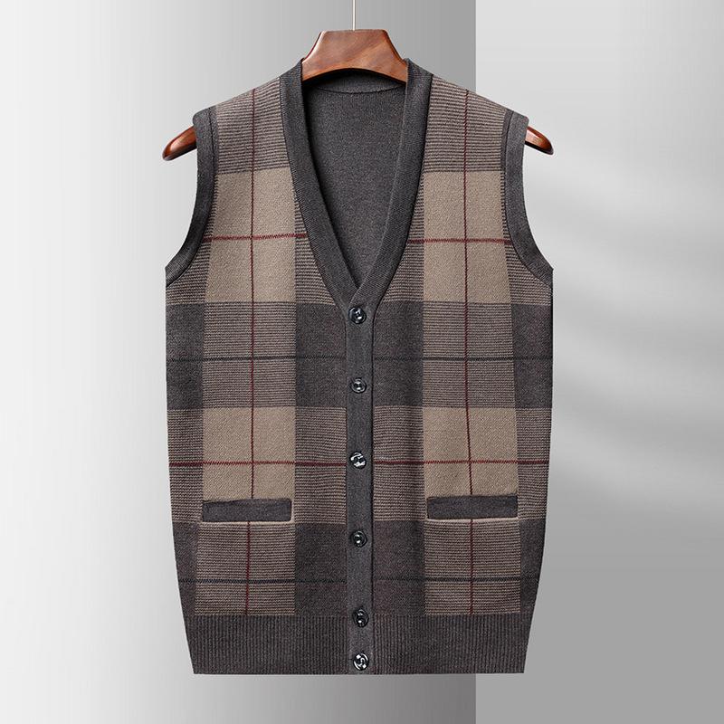 Autunno e Inverno Nuovo Gilet da Uomo in Lana Lavorato a Maglia Gilet Slim Moda Color Block Maglia Cardigan Uomo.
