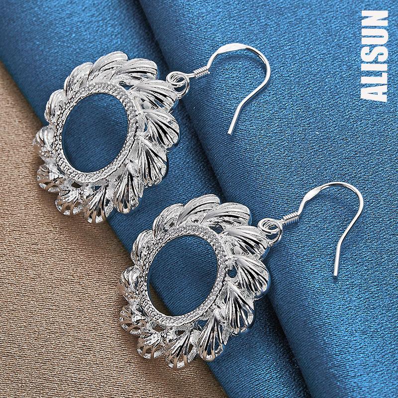 925 Sterling Silver Round Wind Wheel Pendant Perforated Earrings Fashionable Wedding Jewelry