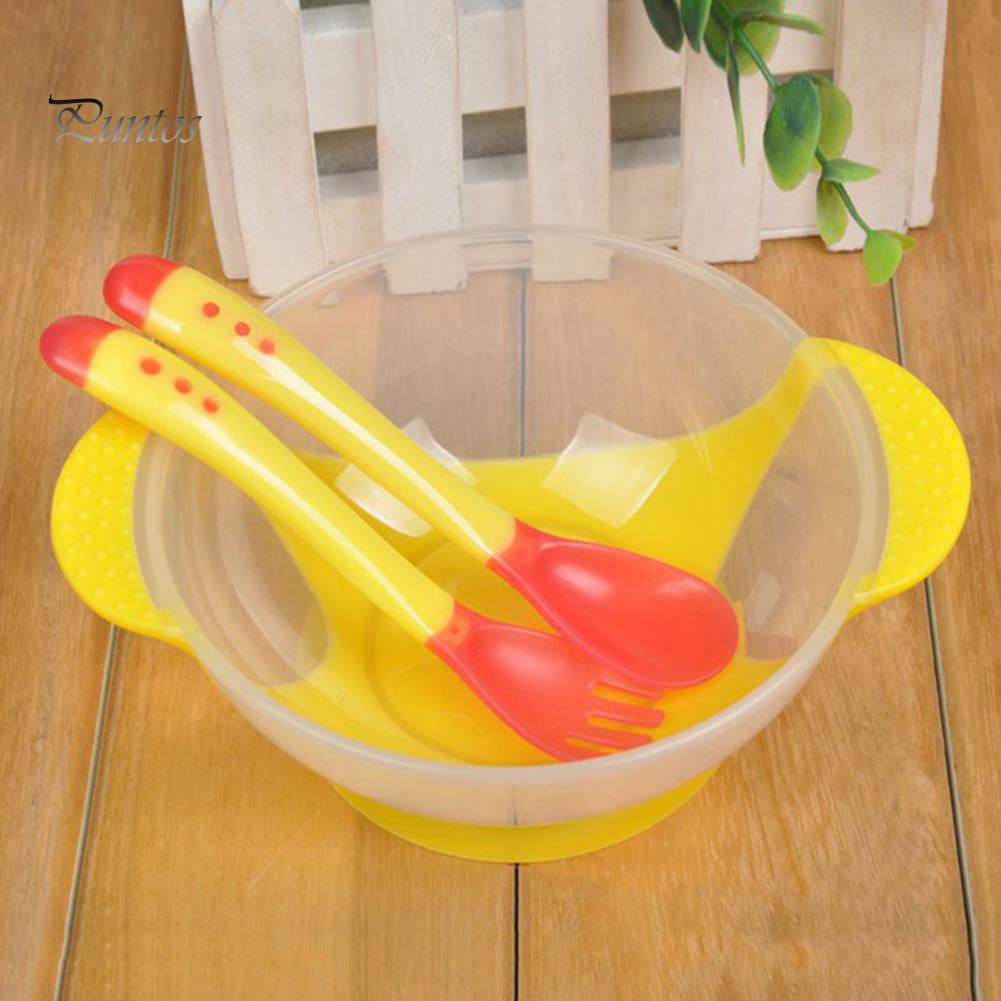 Puntos Kids Baby Child Suction Cup Training Feeding Bowl + Spoon + Fork Tableware Set