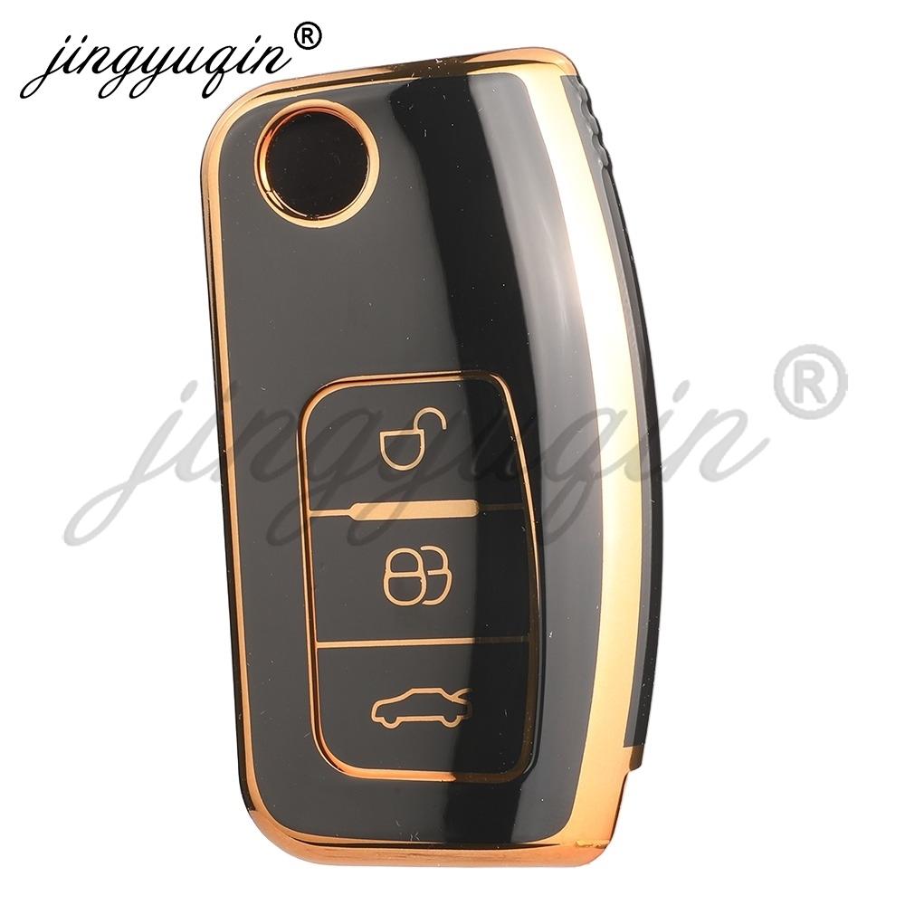 Jingyuqin For Ford Focus 2 MK2 Fiesta Mondeo C-MAX Galaxy Falcon Territory Ecosport Car TPU Folding Key Cover Bag Shell Case