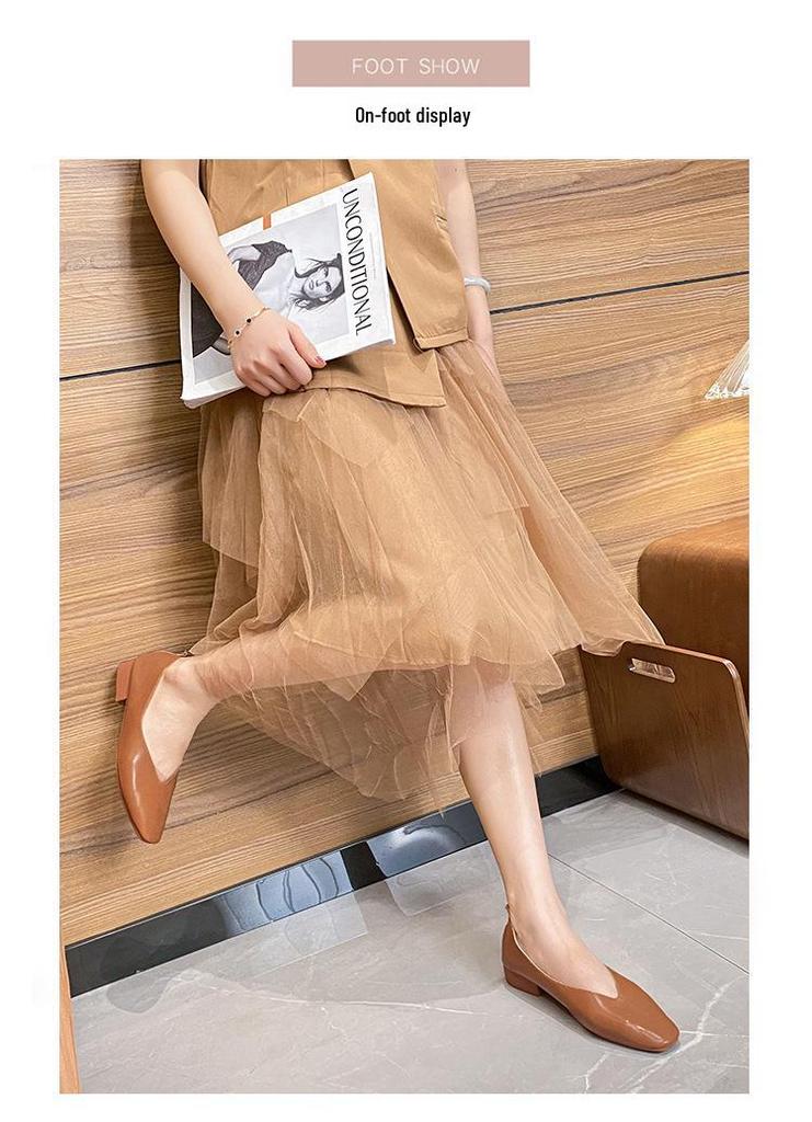 2026 Cowhide Soft Sole Women's Flats: Comfortable, Breathable, Low Heel Square Toe, Shallow Cut, No-Rub Design