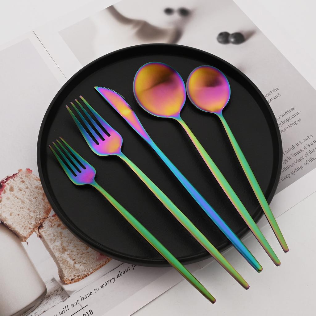 30 Teile/satz Geschirr Matte Schwarz Messer Salat Gabeln Dessert Löffel Besteck Set Edelstahl Besteck Familie Geschirr für Party