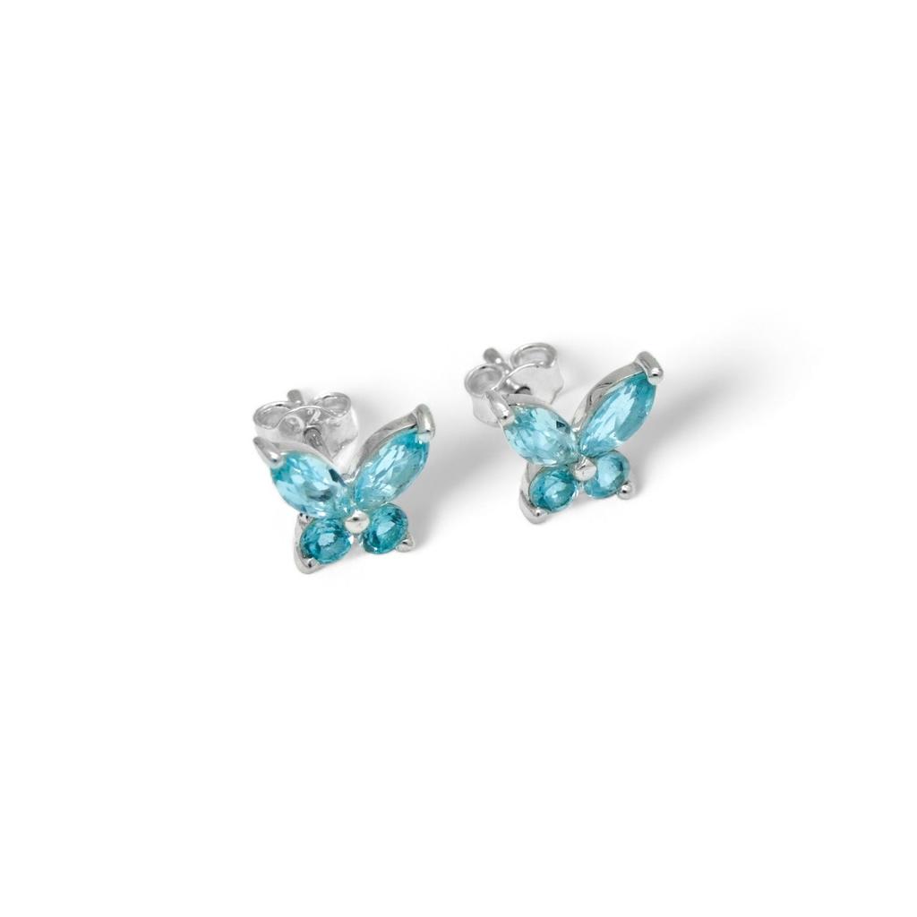 Minimalist 925 Sterling Silver Butterfly Stud Earrings: Blue Topaz