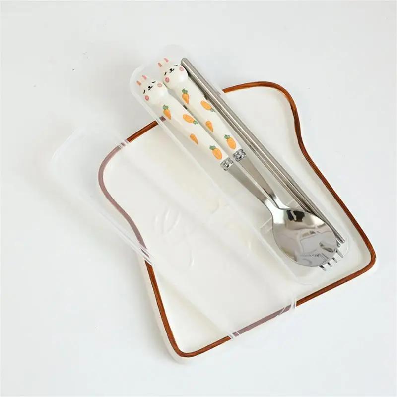 

Spoon Fork Chopsticks Sets Stainless Steel Cartoon Bunny Cute Cutlery set in Storage Box
