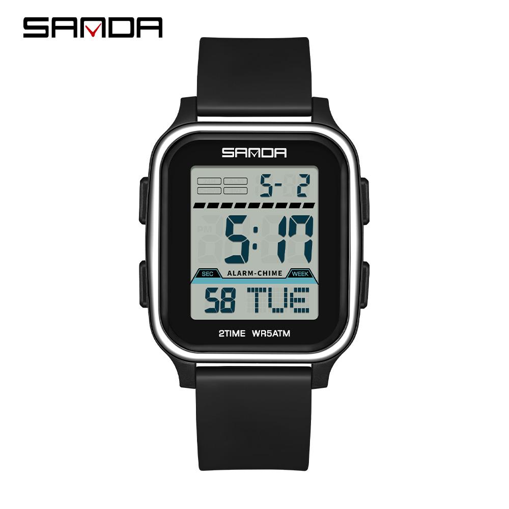 SANDA 2211 Leisure Men's Electronic Watch Multi functional Square Dial Calendar Sports Fluorescent Waterproof Digital Watch