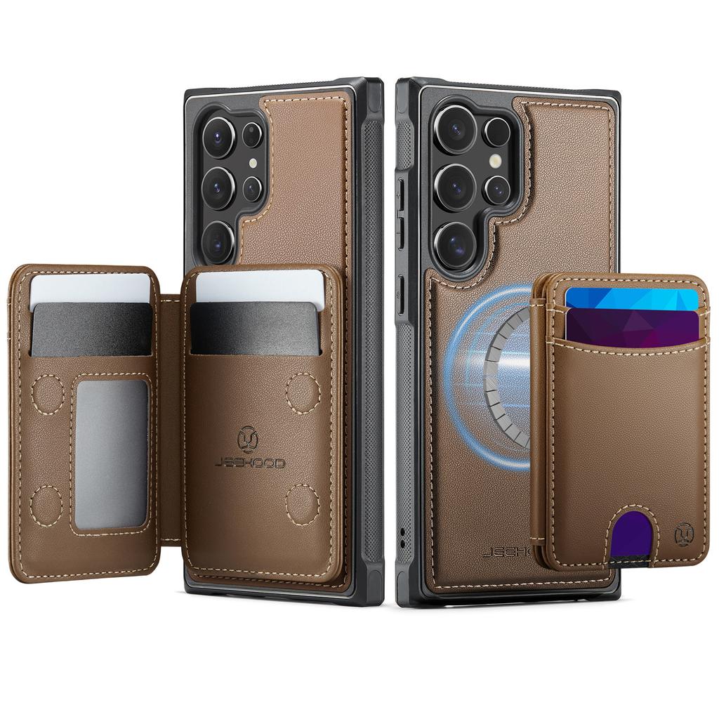 Leder Handyhülle für Samsung Galaxy S26 Ultra S25 Edge S24 Plus S23 FE S22 S21 S20 Note20 Abnehmbares Magnetisches Kartenfach Brieftasche