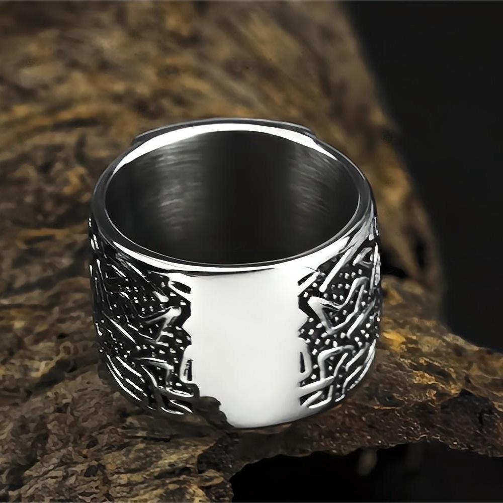 Men's Titanium Steel Viking Rune Ring Retro Rustproof Stainless Steel Band