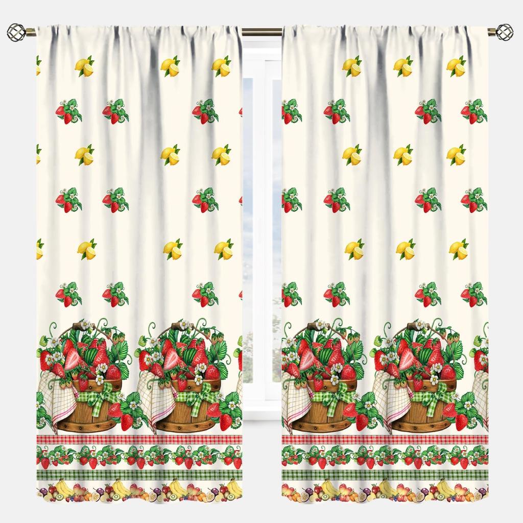 YCness Vintage Lemon Kitchen Curtains, Watercolor Floral Fruit Colorful Spring Nature Yellow Plants Retro Window Treatments for