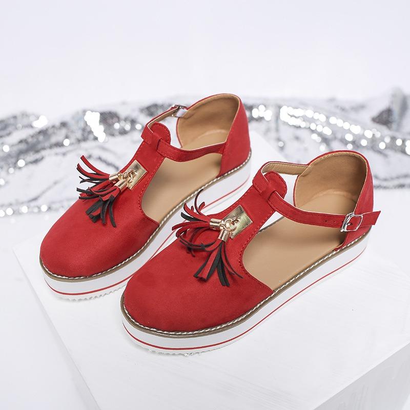 Customizable Women's Sandals Summer Casual Flat Platform Heel Tassel Buckle Strap Sandals Platform Vulcanized Shoes