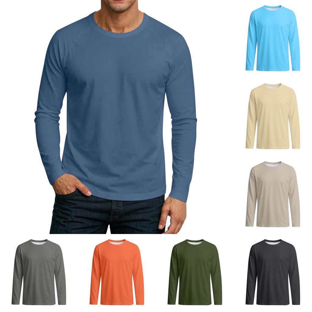 Men's Round Neck Plunger Long Sleeve T-Shirt Top