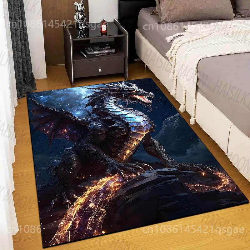 Multiple sizes Black dragon with starry background Print Carpet Rug for Living Room Bedroom Sofa Doormat Home Decor Non-slip Mat