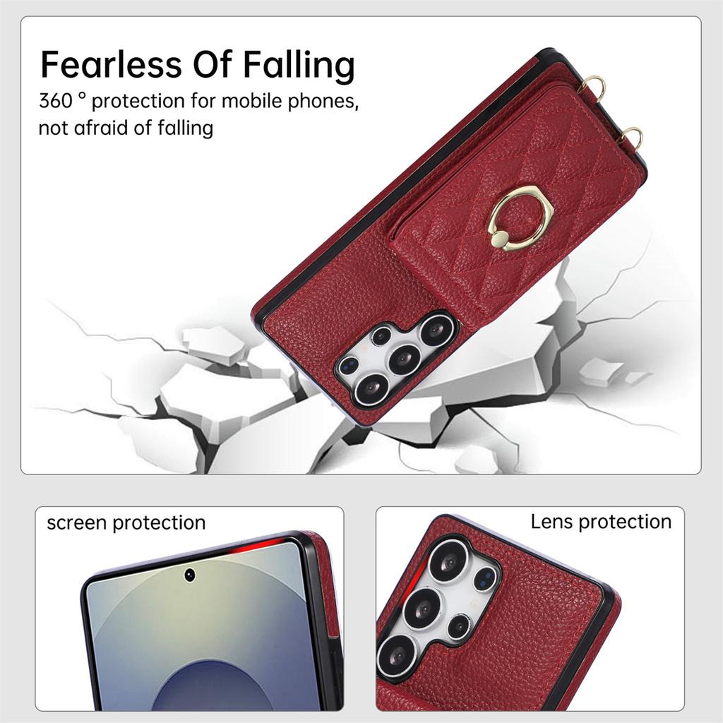 Ring Flip Lanyard Leather Wallet Card Phone Case for Samsung Galaxy S25 Edge S24 S23 S26 Ultra S22 Plus S21 FE S20 Note 20 Cover