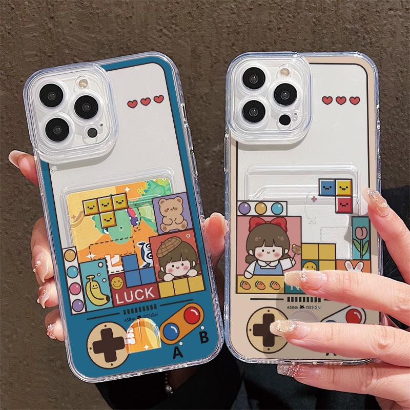 Card Slot Holder Silicone Wallet Pocket Case For Xiaomi Redmi Note 12 13 Pro Oppo A38 A58 A78 Vivo Y21 Y22 Samsung A54 A24 Cover Clear Phone Bumper