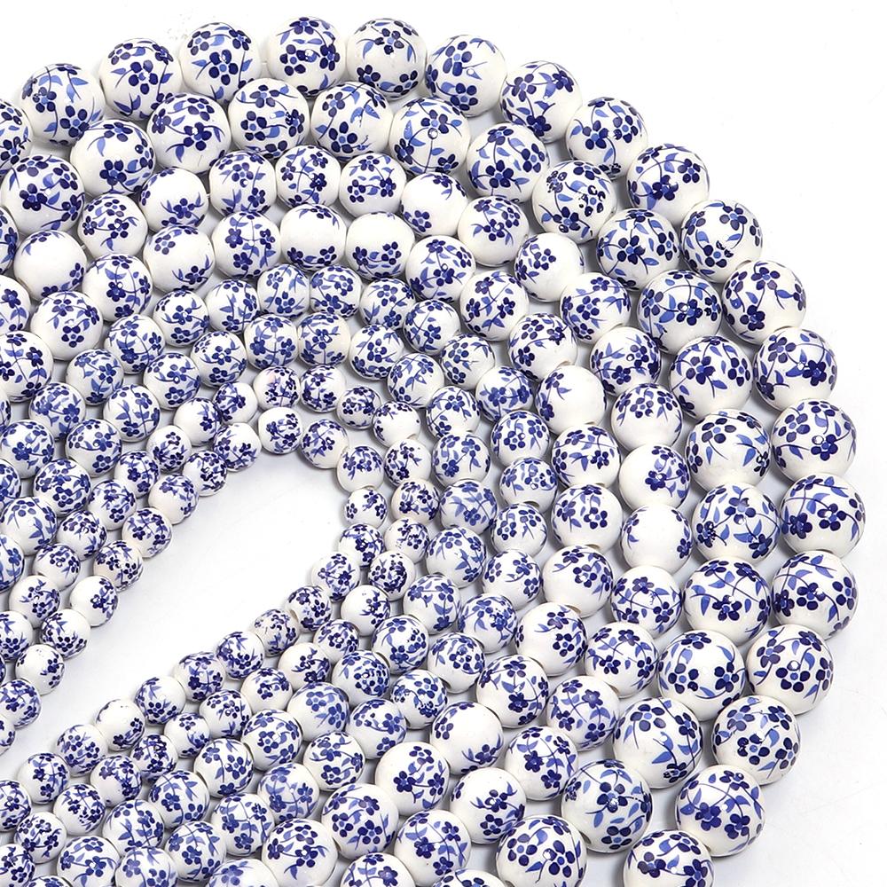 6 8 10 12mm Kleine Blume Keramikperlen Blaues Porzellan Runde Lose Perlen Für Schmuckherstellung DIY Armbänder Halskette Zubehör