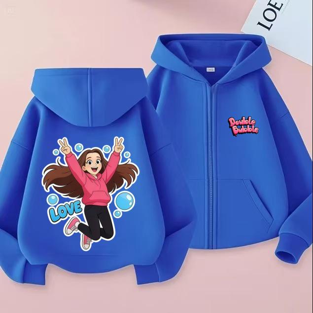 Cartoon Print Hoodie for Girls, Spring/Autumn Casual Breathable Hooded Cardigan Top Outerwear