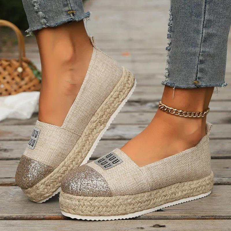 Fashion New Hot Sale Women's Shoes Slip On Women's Vulcanize Shoes Round Toe Sequins Solid Outdoor Platform Casual Comfortable Shoes