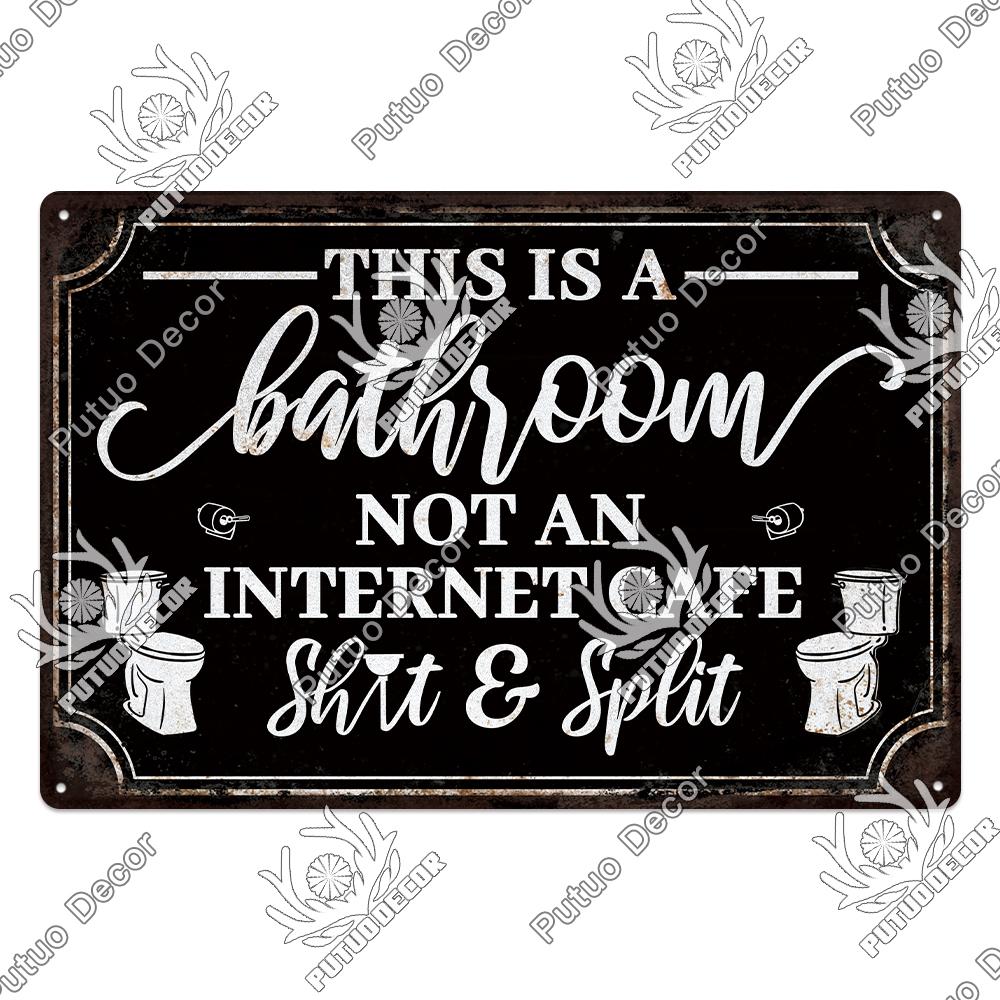 Putuo Decor Restroom Retro Tin Signs Vintage Bathroom Plaque Metal Plates Wall Art Posters Decoration for Toilet Iron Paintings