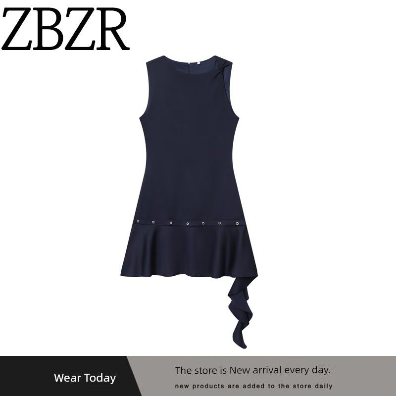 Za Export New Arrival Women's Clothing ZR Fashion Style Fashion All-Match Rivet Ornament Asymmetric Short Dress 4661248