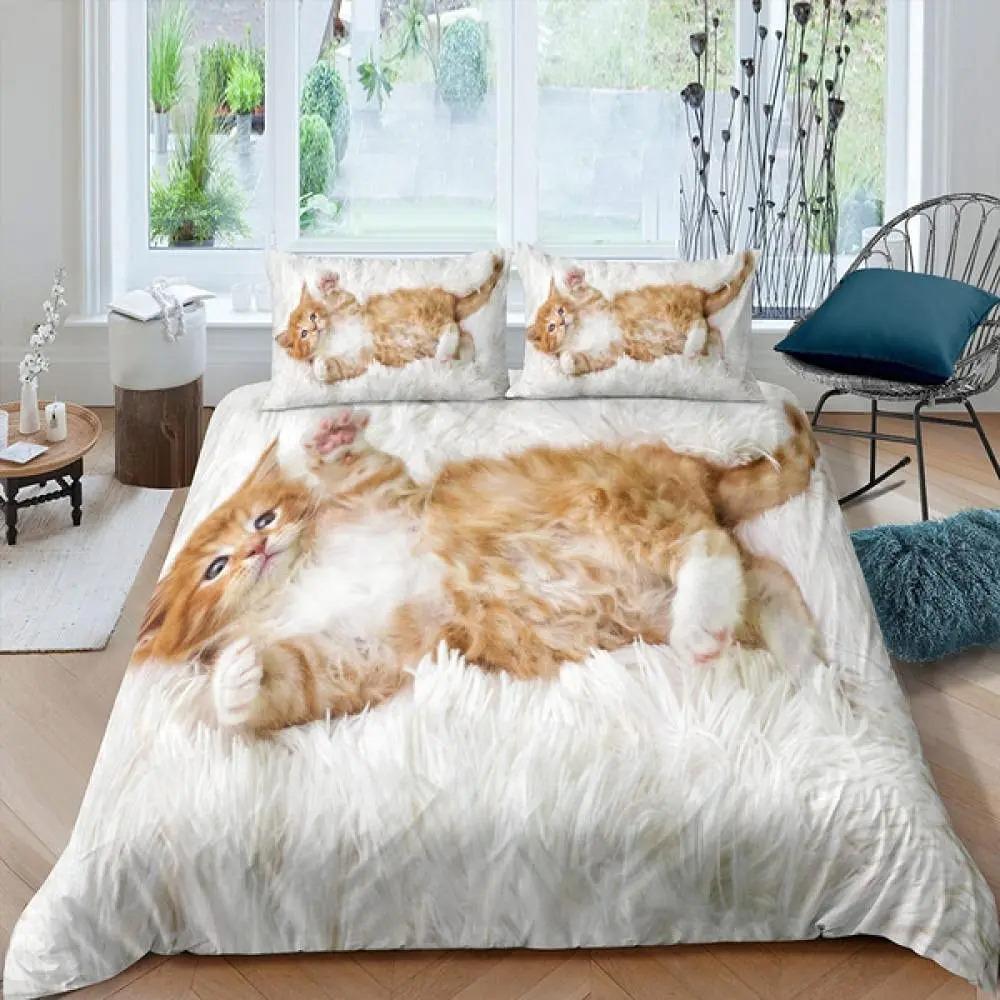 2026 Katzen Bettwäsche Set Haustier Katzen Muster Einzelbett Bettwäsche Set Niedliches Kätzchen Für Polyester Geheimnisvolle Schwarze Katze Kingsize Bettbezug