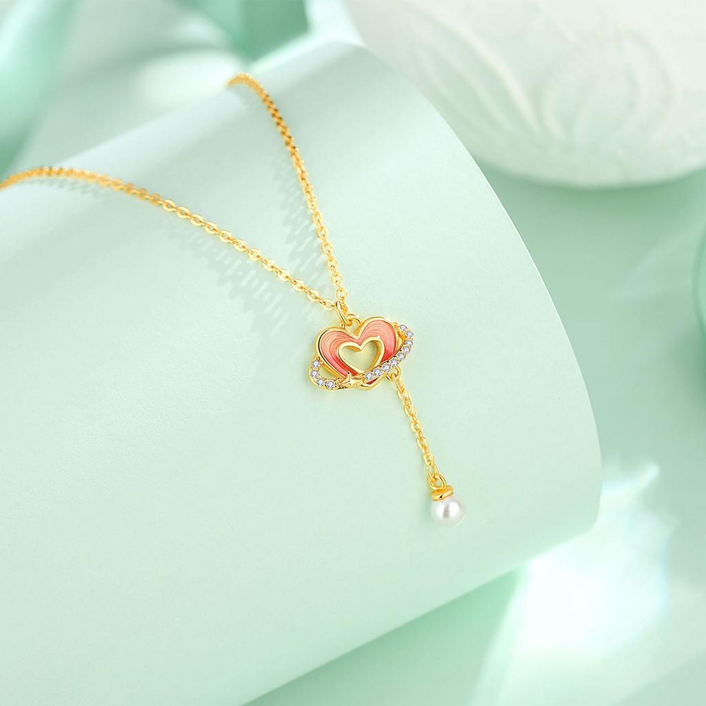 925 Sterling Silver Electroplated Heart-shaped Necklace Women Unique Design Fresh Sweet Non-fading Tassel Autumn Winter Chain