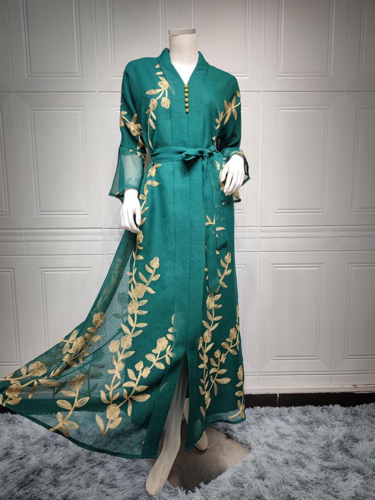 AB170 Bestickter Netz-Bademantel: Elegantes muslimisches Abendkleid für Damen für Herbst/Winter