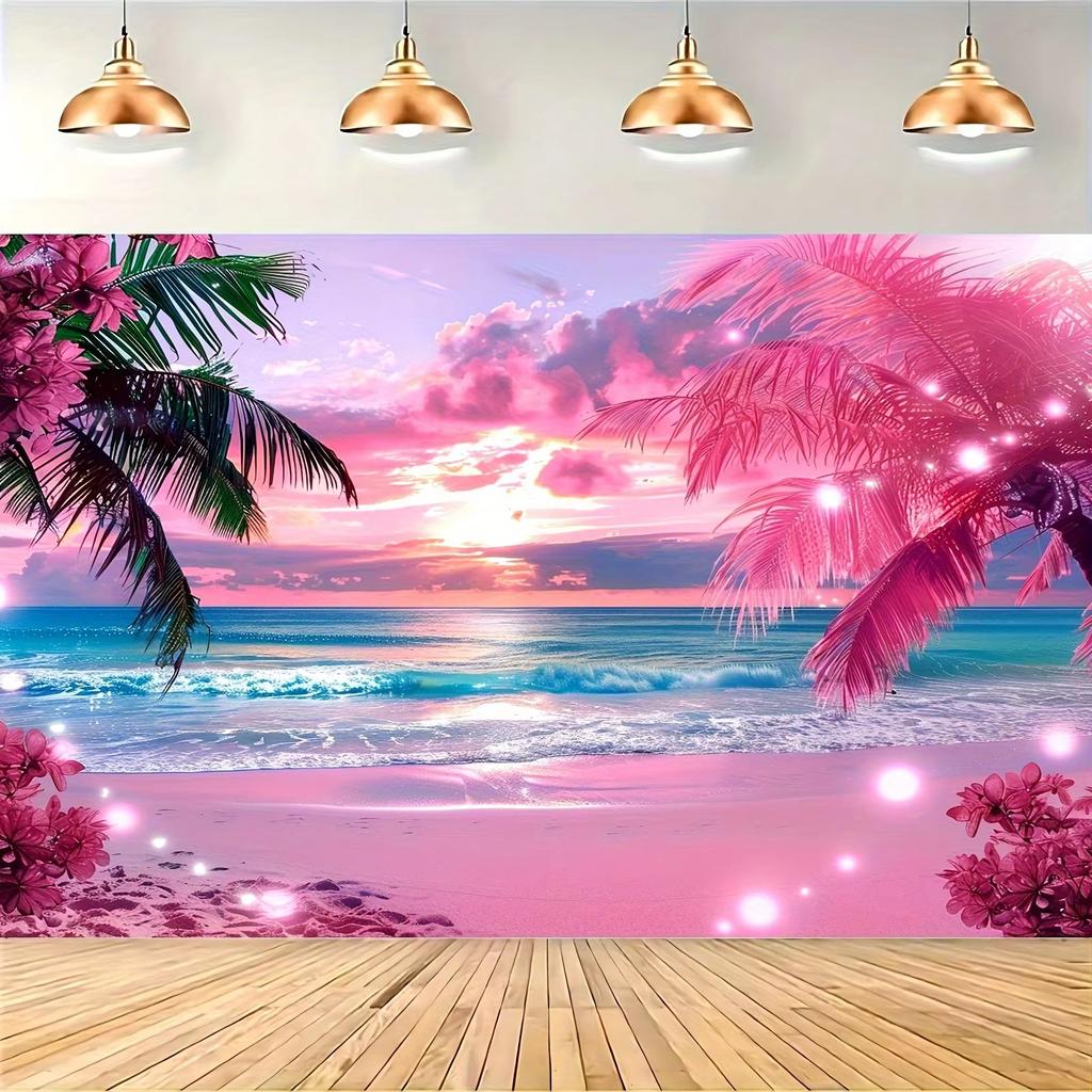 Summer Illusion Beach Tapestry Powder Sand Star Twinkle Neon Palm Wave Surge Living Room B&B Room Decoration