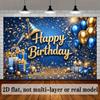 2D Blue Gold Themed Happy Birthday Background Banner for Party Decoration & Photo Booth