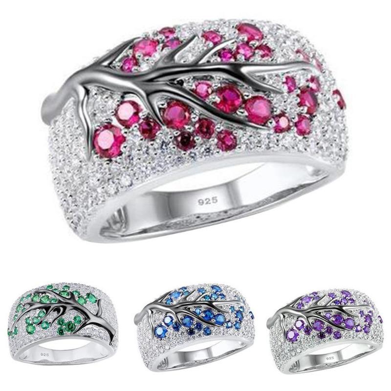 

Women Rhinestone Inlaid Plum Tree Branch Finger Ring Party Jewelry Gift 11 зелений